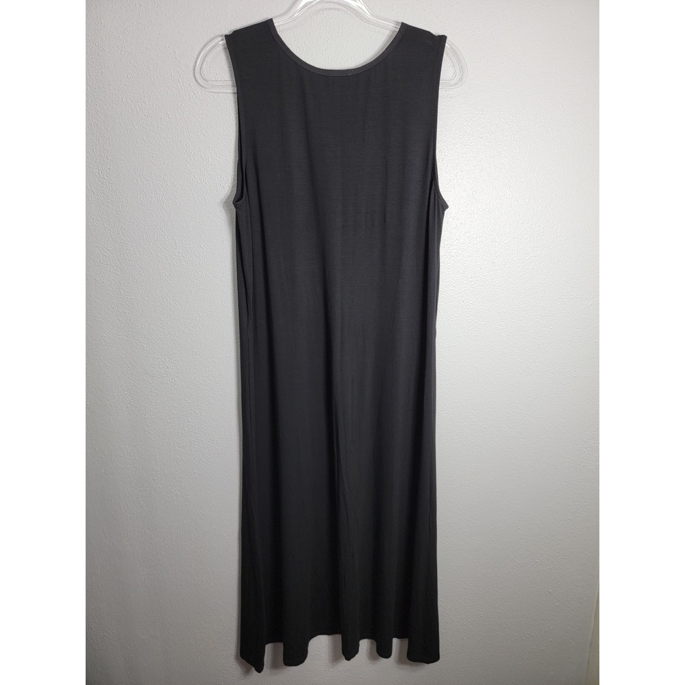 J. Jill Medium Maxi Dress Black Sleeveless V-Neck Stretch Rayon Knit Pleated - Picture 4 of 6